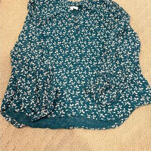 Loft Teal Floral Long-Sleeve Blouse - Women's Top